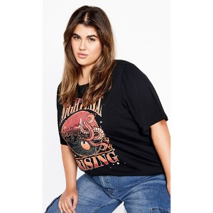 Women's Plus Size Curved Hem Tee - black multi | CITY CHIC - 1 of 4