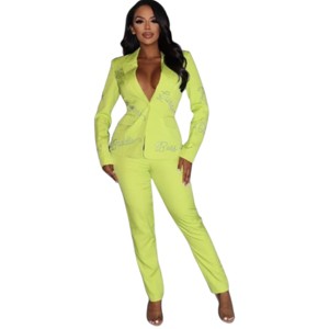 Slickblue Glamorous Rhinestone Blazer & Pants Set – Jade/Lime Color, Statement Outfit for Women, Size S-L - 1 of 4