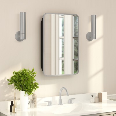 Flash Furniture Jolie Recessed Bathroom Medicine Cabinet with Rounded Beveled Mirror and Reversible Metal Frame