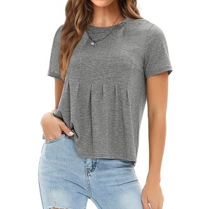 EXLURA Womens Summer Cute Crop Tops Short Sleeve Pleated T-shirts Crewneck Blouse - 1 of 4