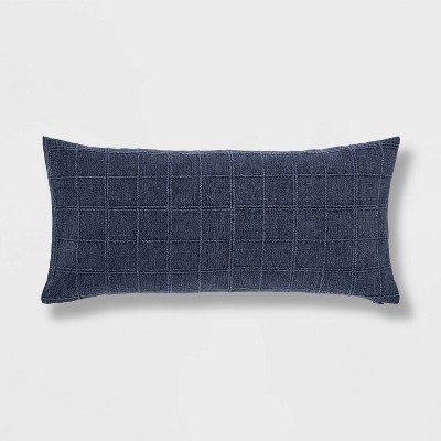 Oversized Woven Washed Windowpane Lumbar Throw Pillow Blue Threshold