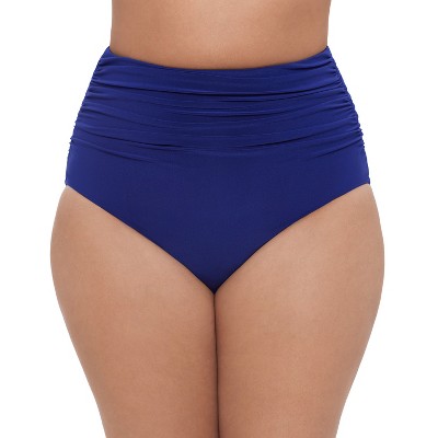 Trimshaper Women's Plus High Waist Shirred Brief Swim Bottom