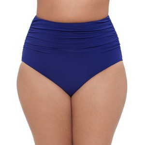 Trimshaper Women's Plus High Waist Shirred Brief Swim Bottom - 1 of 3