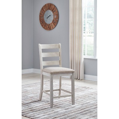 Transitional Ladderback Bar Stool in Distressed White and Light Brown