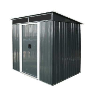 Syemin Storage Sheds 6ft X 5ft Outdoor Metal Storage Shed with Lockable Sliding Doors and Transparent Plate for Garden, Lawn, Black, 72.5"*55.75"*71"