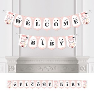 Big Dot of Happiness Pastel Halloween - Pink Pumpkin Baby Shower Bunting Banner - Party Decorations - Welcome Baby - 1 of 4