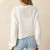 Women's Casual Sweater Cardigan Long Sleeve Button Down Sweater V Neck Cute Floral Fall Winter Cardigan White M - 2 of 4