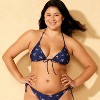 Women's Floral Print Center Tie Triangle Bikini Top - Wild Fable™ Navy Blue - 4 of 4