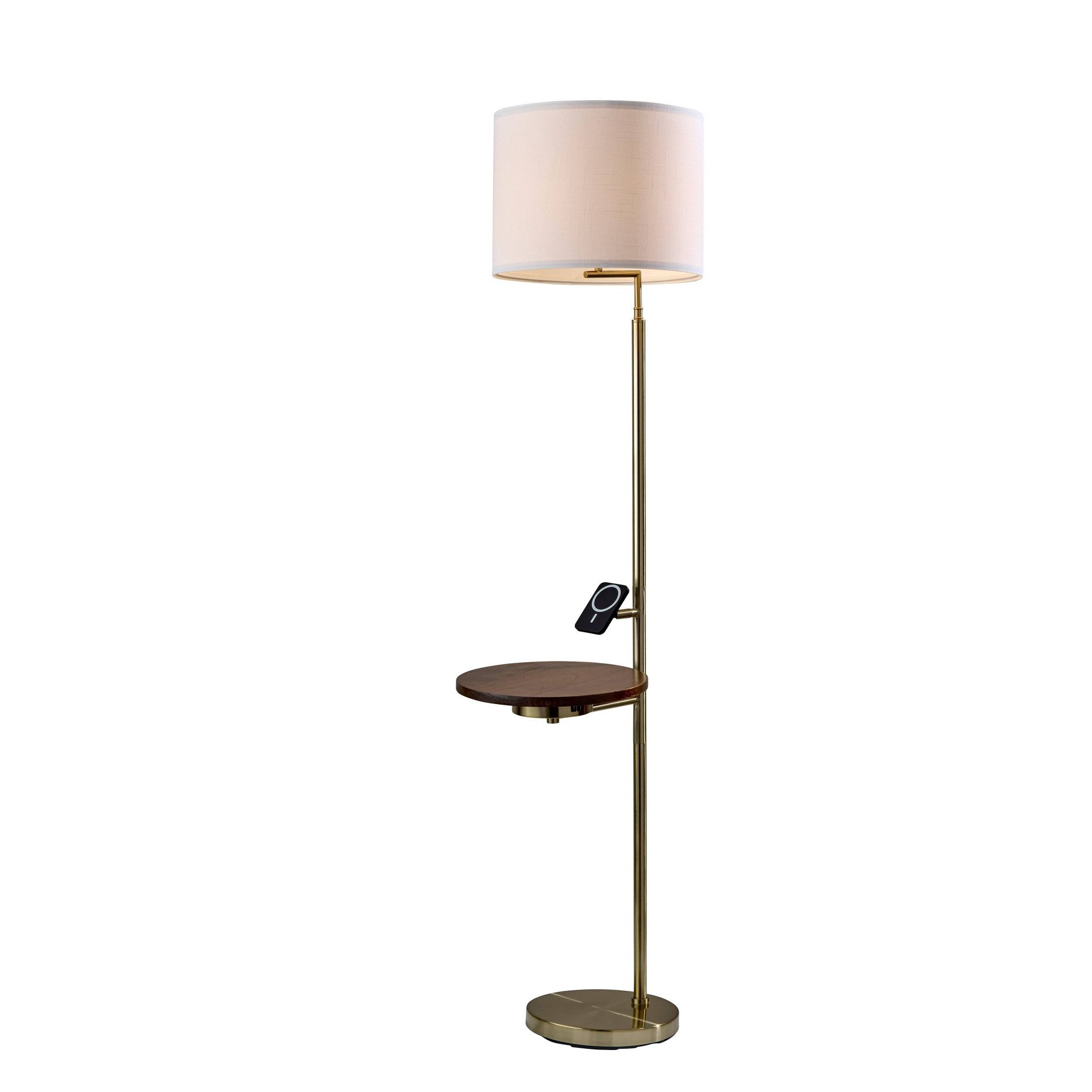 Adesso Wyatt Wireless Charging Floor Lamp with Table Antique Brass