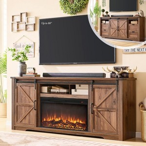 SinCiDo 80 Inch TV Ready Farmhouse Fireplace Stand, 32″ High Entertainment Center with Drawer, Sliding Barn Door & 70″ Media Storage - 1 of 4