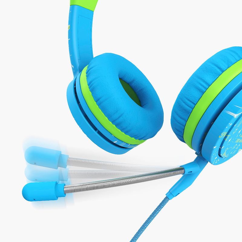 FosPower On Ear Stereo Headset w/ 3.5mm detachable mic, & 3.5mm aux cable for Kids (Max 85dB) - Blue / Green, 3 of 8