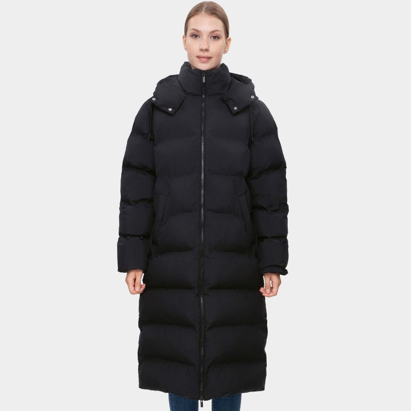 Rokka&Rolla Women's Long Seamless Puffer Coat Below Knee Maxi Jacket-Black, size Small