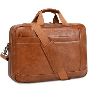 Faux Leather Messenger Bag for Men | 17 Inch Leather Mens Laptop Bag Leather Briefcase - 1 of 4