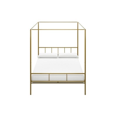 Elegant Gold Queen Metal Canopy Bed with Sophisticated Headboard
