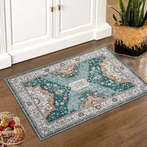 Persian Distressed Floral Washable Rug with TPR Backing, Plush 350GSM Chenille,Throw Rugs, Non-Slip Indoor Carpet for Entryway, Bedroom, Kitchen - 1 of 4