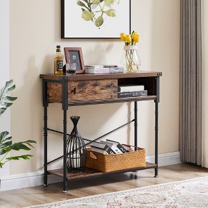 VECELO Vintage Console Side Table with Drawer, Hallway Foyer Table with Rectangle Shelves, 31.5 in. H Sofa Table, Brown - 1 of 4