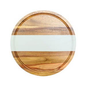 Slickblue Marble & Acacia Wood Round Board, 11” - White/Black Stripe Design for Charcuterie & Prep - 1 of 4