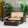Outsunny Patio Rattan Daybed with Cushions, Wicker Outdoor Bed Lounger w/ Loveseat, Storage Ottoman, Coffee & Side Tables - 2 of 4