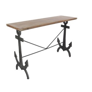 Olivia & May Coastal Anchor Metal Console Table Brown: Iron Frame, Wood Top, Nautical Design - 1 of 4