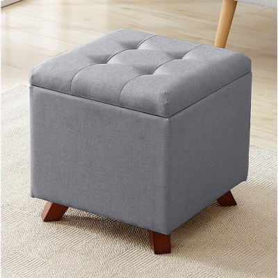Ornavo Home Linen Tufted Square Storage Ottoman - 15" Inch