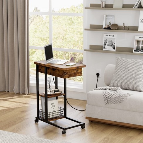 C Shaped End Table with Charging Station Flip Top Sofa Side Table - image 1 of 4