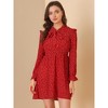 Allegra K Women's Floral Print Tie Neck High Waist Long Sleeve Ruffle Cuff Mini Dress - 3 of 4