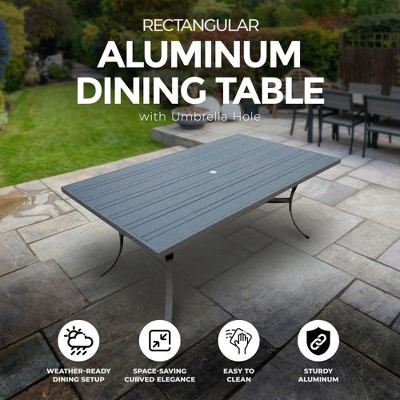 Tuscany 72x39" Black Aluminum Outdoor Dining Table with Umbrella Hole