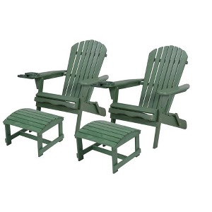 Jiallo Foldable Adirondack Chair with cup holder Conversation Set, 2 Foldable Adirondack Chairs with cup holders with Ottoman - 1 of 4