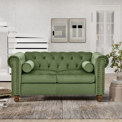 55'' Velvet Chesterfield Love Seat,Tufted 2-Seater Sofa with Rolled Arms and Nailhead Trim for Living Room-Maison Boucle