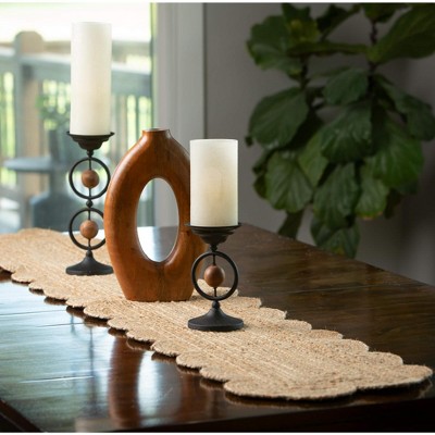 Set of Two Brown Mango Wood Hollow Oval Vases