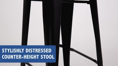 30" Distressed Green-Blue Metal Backless Bar Stool