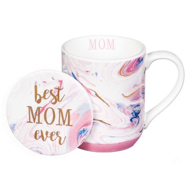 Evergreen Flag Ceramic Cup w/ Ornament/Coaster Gift Set, 10 oz., Mom