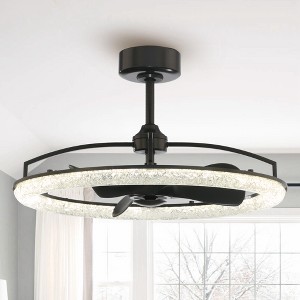 Perimost 31.5" Black Modern LED Fandeliers with Remote and Lights - 1 of 4