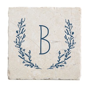 Personalization Mall Farmhouse Floral Personalized Letter Tumbled Stone Coaster Set - 1 of 1