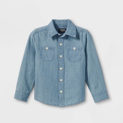 OshKosh B'gosh Toddler Boys' Chambray Woven Long Sleeve Button-Down Shirt - Medium Wash