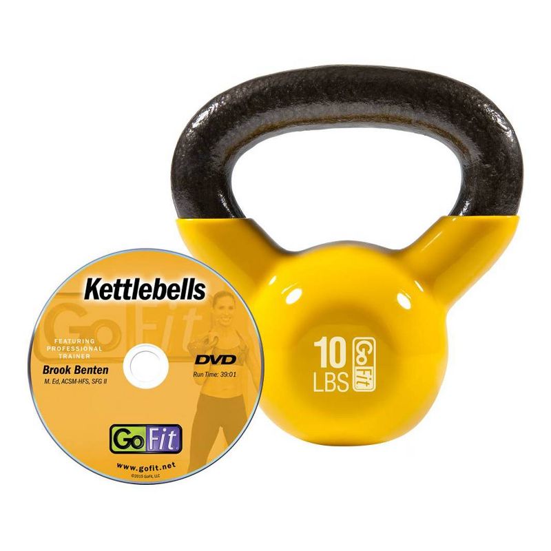 GoFit Classic PVC Kettlebell with DVD and Training Manual - Yellow 10lbs, 3 of 7