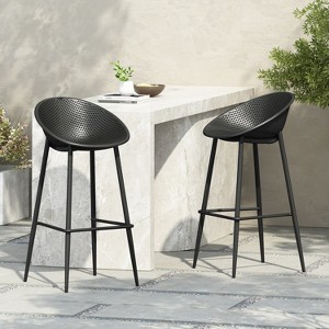 Grungis Armless Bar Stools Set of 2,Counter Stools with Back and Footrest,Kitchen Chair for Kitchen Island - 1 of 4