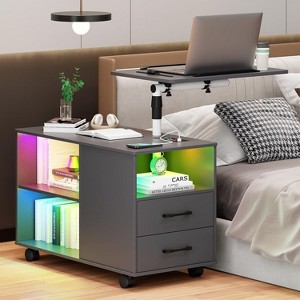 Vlsrka 360° LED Nightstand with Wireless Charging, Movable Adjustable Bedside Table with Laptop Tray, Auto Sensor, 24-Color Dimmable Light - 1 of 3