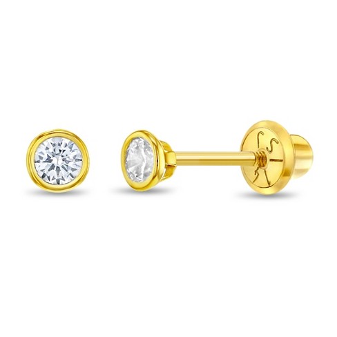 Blushing Rose, Clear CZ Studs Baby/Children's Earrings, Screw Back - 14K  Gold