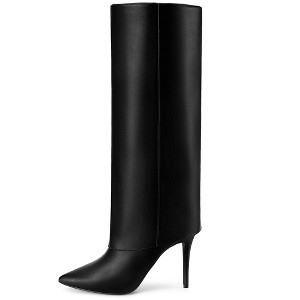 BLISSFUL STEP Women's Fold Over Pointed Toe Zipper Stiletto Heel Knee-High Dress  Boots 6 Black : Target
