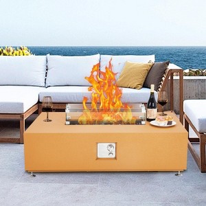 Rectangular Propane Fire Pit Table, Certified,50,000 BTU Outdoor Fireplace with Wind Guard Glass, Lid £¦ Waterproof Cover for Backyard,Garden - 1 of 4