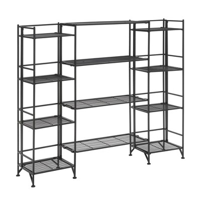 Breighton Home Xtra Storage 4 Tier Folding Metal Shelves with Set of 4 Extension Shelves in Black