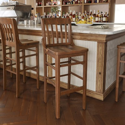 Elegant Walnut Wood School House Back Barstool