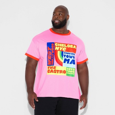Pride Adult Sporty Ringer Patchwork T-Shirt - Pink