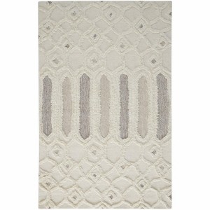Ivory Taupe And Tan Wool Geometric Tufted Handmade Stain Resistant Area Rug - 1 of 4