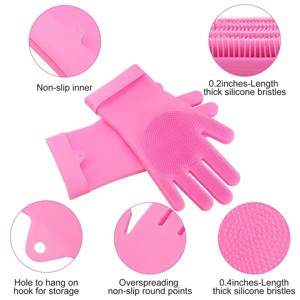 Racxily 1 Pair Magic Silicone Brush Dishwashing Gloves Cleaning Sponge Pet Scrubber Heat Resistant Wash Gloves - 1 of 4