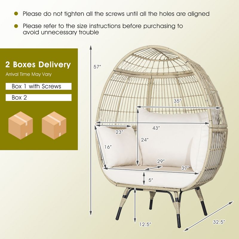 Costway Patio Oversized Rattan Egg Chair Lounge Basket with 4 Cushions for Indoor Outdoor, 3 of 10