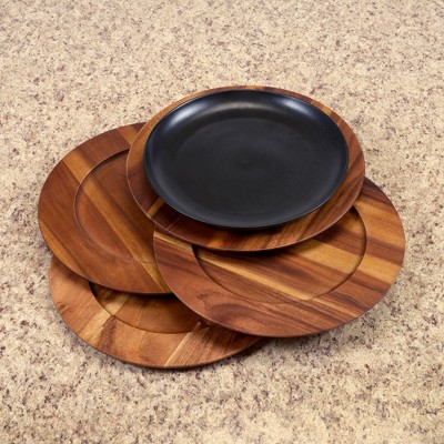 Handcrafted Acacia Wood Stain-Resistant Charger Plates, Set of 4