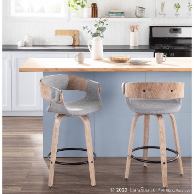 Elisa 18.75'' Gray and Gold Mid Century Modern Swivel Counter Stool