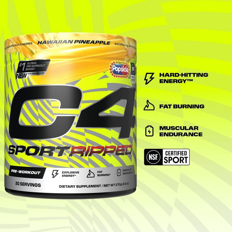 Cellucor C4 Sport Ripped Pre-Workout - Popsicle Hawaiian Pineapple - 9.5oz/20 Servings, 4 of 10